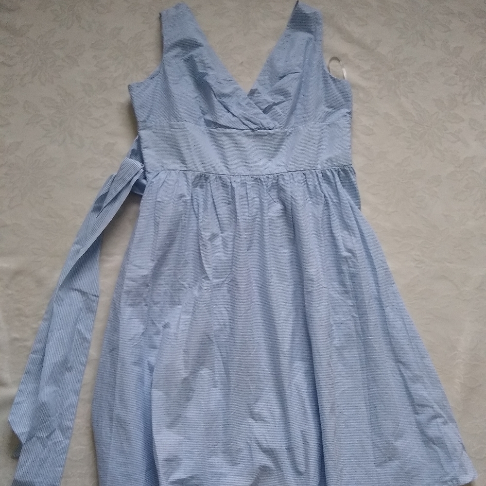 Modcloth Dancing Days V-neck striped flare Cotton dress waist ties